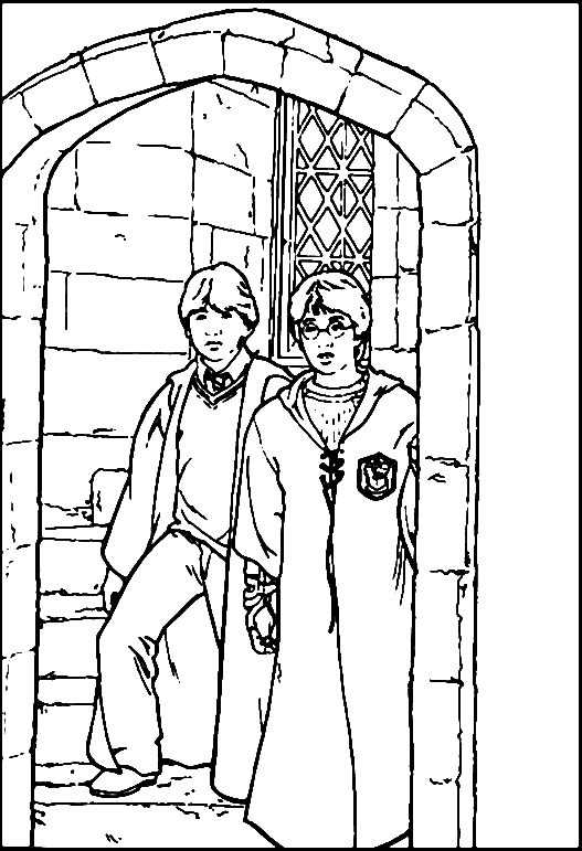 coloriage harry potter et ron dans les couloir de l ecole